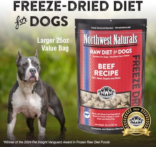 Northwest Naturals Freeze-Dried Beef Dog Food - Bite-Sized Nuggets - Grain-Free, High-Protein, Raw Diet, Human-Grade Ingredients, All Natural, Premium Quality, Healthy & Nutritious, Made in USA, 25 Oz