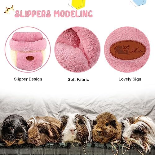 YUEPET Guinea Pig Bed, Warm Fleece Slipper Cuddle Cave, Pink