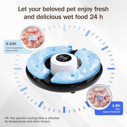 Automatic Wet Food Cat Feeder 6 Meal with Stainless Steel Tray, Auto Refrigerated Wet Foods Feeder for Cats Dogs, Programmable Timed Fresh Foods Dispenser with 2 Ice Packs for Kitty Puppy Cat Dog