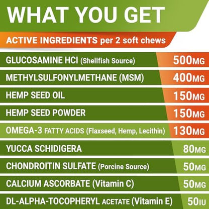 Advanced Joint Hemp Chews for Dogs Mobility - Hip & Joint Pain Relief Chews