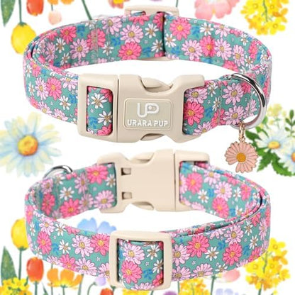 Summer Dog Collar–Spring Summer Floral Dog Collars,Wildflowers Pet Collar with Quick Release,Adjustable for Small/Medium Dogs