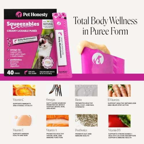 Pet Honesty Vet Backed Cat Multivitamin Lickable Puree, Salmon, 40 Ct