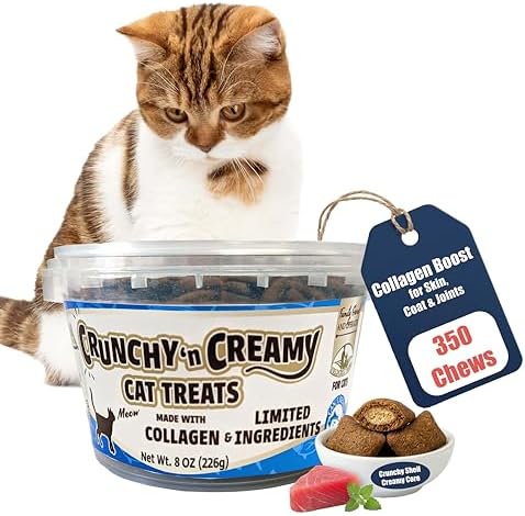 Fieldcrest Farms Collagen Cat Treats, Tuna, Crunchy & Creamy, 8 oz Tub