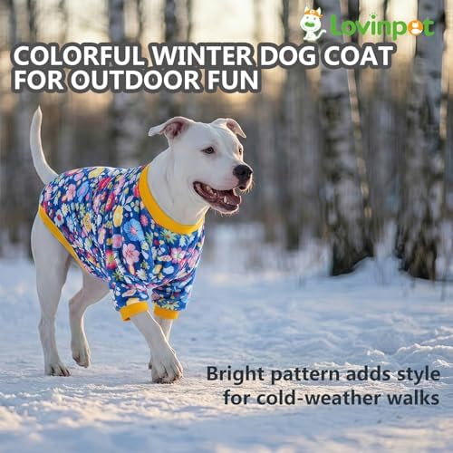 LovinPet Flannel Dog Coat, Winter Dog Coat, Packed Floral Blue, XXL