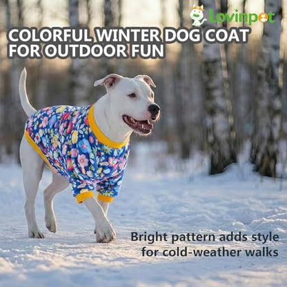 LovinPet Flannel Dog Coat, Winter Dog Coat, Packed Floral Blue, XXL