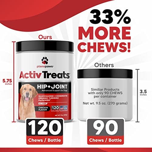 Glucosamine for Dogs Hip and Joint Supplement - Arthritis Support 120 Chews