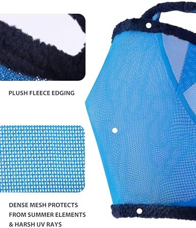 Harrison Howard All Round Mesh Horse Fly Mask UV Protective with Fleece Padded Edging Sky Blue L