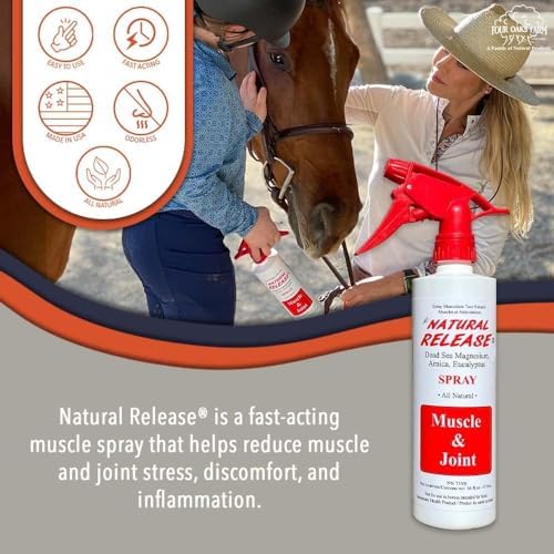 Four Oaks Farm Ventures, Natural Release Muscle Spray Treatment - Horse Liniment for Sore Muscles, Joint Pain, Tendon & Inflammation Relief - Easy to Use, Fast Acting, Alcohol & Menthol Free (16 oz)