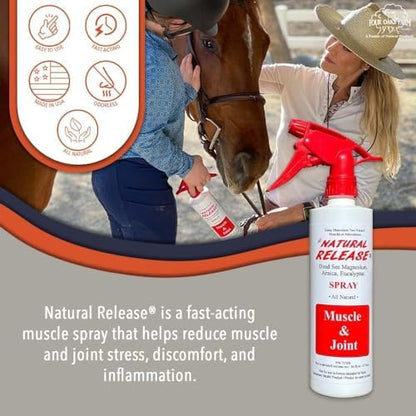 Four Oaks Farm Ventures, Natural Release Muscle Spray Treatment - Horse Liniment for Sore Muscles, Joint Pain, Tendon & Inflammation Relief - Easy to Use, Fast Acting, Alcohol & Menthol Free (16 oz)