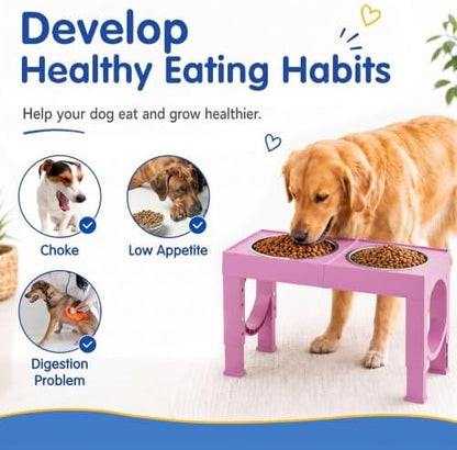 XIAZ Elevated Dog Bowls Large Breed Raised Dogs Bowl Stand Large/Medium Sized Dog Stainless Steel Food Water Bowl Stands 5 Heights Adjustable 9/11/12/14in Pet Feeder Dish Station