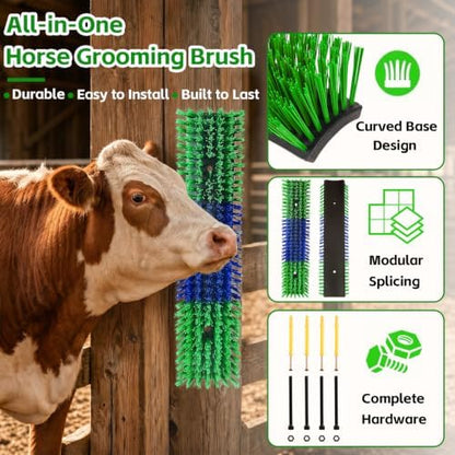 Livestock Scratch Brush for Cattle, Horses, Goats, Cow, Durable Scratching Brush, Massage Grooming Tool for Healthy Coat, Relieves Itching, Easy Install on Fence Posts(2pcs, Green)