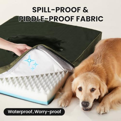 OhGeni Orthopedic Waterproof Large Dog Bed, Memory Foam, 41 inch(Green)