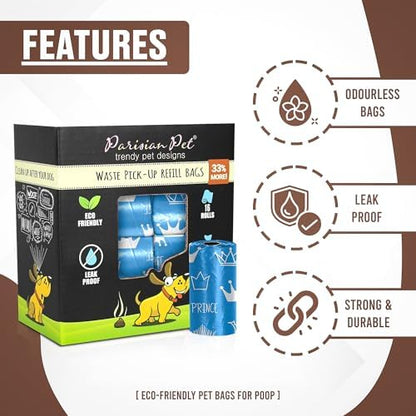 Parisian Pet Ecofriendly Dog Poop Bags Rolls - 320 Count Unscented Poop Bags For Dogs - Leakproof, Extra Thick, 16 Dog Waste Bags Refill Rolls - Prince Blue Doggie Poop Bags - Fits All Dispenser