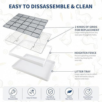 FHTONGE Extra Large Rabbit Litter Box Training Tray with Large Steel Grids
