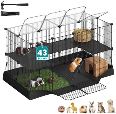SONGMICS Pet Playpen, 2-Tier Steel Pen with Roof