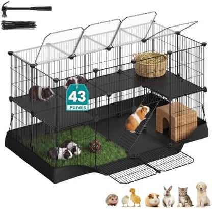 SONGMICS Pet Playpen, 2-Tier Steel Pen with Roof