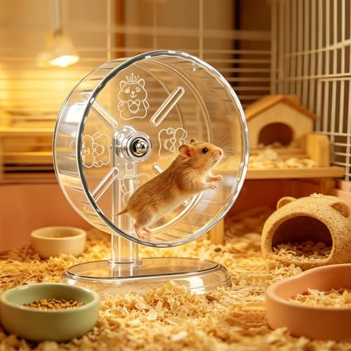 Hamster Exercise Wheel,Super-Silent Small Animals Exercise Wheels,Quiet Hamster Running Wheels with Adjustable Stand for Hamsters,Gerbils,Rats,Other Small Pets(Transparent, 7 inch)
