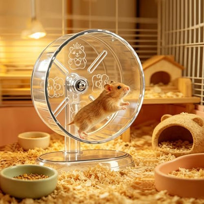 Hamster Exercise Wheel,Super-Silent Small Animals Exercise Wheels,Quiet Hamster Running Wheels with Adjustable Stand for Hamsters,Gerbils,Rats,Other Small Pets(Transparent, 7 inch)