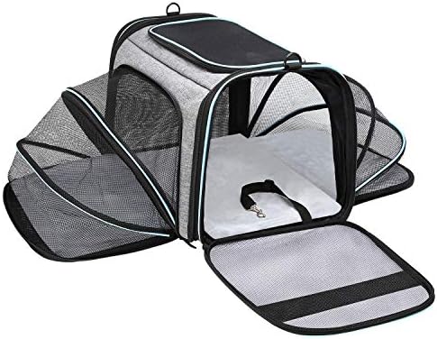 Airline Approved Portable Pet Carrier 2 Sides Expandable Soft-Sided Large Cats Carrier Collapsible Kennel Travel TSA Carrier 4 Doors with Removable Pads and 3 Pockets for Puppy Small Dogs