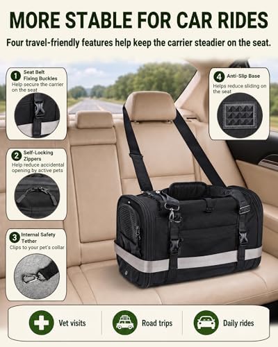 Soft-Sided Cat Carrier for Anxious Cats, Privacy Flaps 17x9.5x10.5in | 1680D Nylon, Metal Hardware, Reinforced Resin Mesh, Locking Zippers & Anti-Sag Base for Vet, Car and Under-Seat Air Travel.