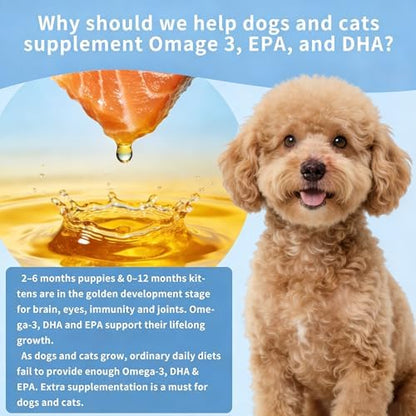 Omega 3 Fish Oil for Dogs, 80 Capsules, Rich in EPA and DHA, Improves Dry Skin, Dandruff, Itching, Reduce Shedding, Supports Cardiovascular and Joint Health, Suitable for Cats and Dogs (1 Bottle)