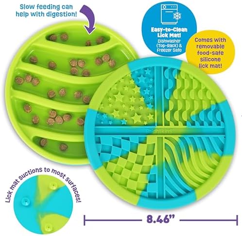 Brightkins Circle 2-in-1 Slow Feeder Bowl and Lick Mat - Slow Feeder Dog Bowls, Dog Bowls for Fast Eaters, Interactive Puppy Bowl, Cat Food Puzzle, Puzzle for Dogs, Pet Dishwasher Safe Lick Mat