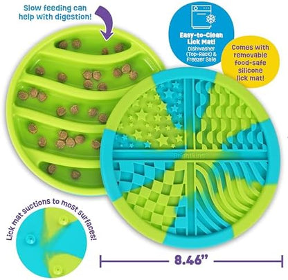 Brightkins Circle 2-in-1 Slow Feeder Bowl and Lick Mat - Slow Feeder Dog Bowls, Dog Bowls for Fast Eaters, Interactive Puppy Bowl, Cat Food Puzzle, Puzzle for Dogs, Pet Dishwasher Safe Lick Mat