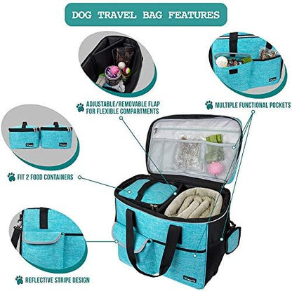 PetAmi Dog Travel Bag Organizer, Pet Supplies Diaper Tote, Teal Blue Large
