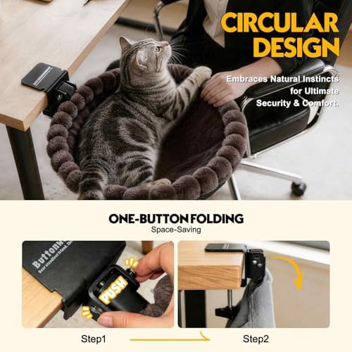 Cat Desk Bed Foldable Sunken Design, Space-Saving Circular Hammock