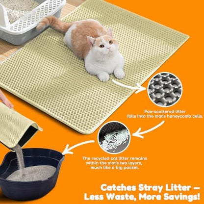 Cat Litter Mat 24"x16",Double Layer EVA Litterbox Mat Cream