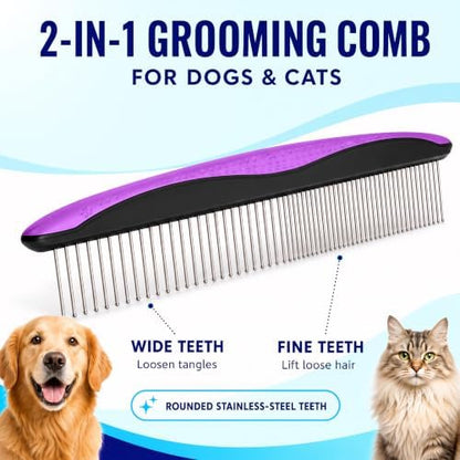 Pat Your Pet Deshedding Brush & Metal Comb Grooming Combo for Cats & Dogs
