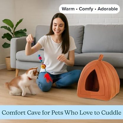 Cat House - Indoor Cat Bed with Removable Foam Cushion - Pet Tent for Kittens, Rabbits, Guinea Pigs, and Other Small Animals by PETMAKER (Brown)