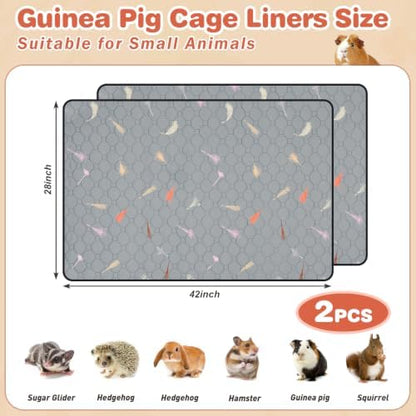 2Pcs Guinea Pig Cage Liners,Guinea Pig Fleece Cage Liners28''X42'' Super Absorbent Washable Pee Pads Reusable for Rabbit Hamster Chinchilla