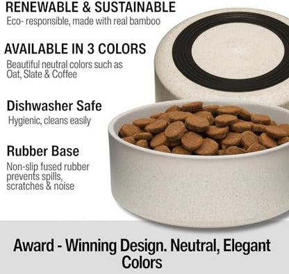 Loving Pets - Dolce Bamboo - Eco-Friendly Pet Bowls & Dishes for Dog, Cats, Puppy Food and Water Dish -Sustainable and Dishwasher Safe, Made with Real Bamboo (Small, Oat-Beige)