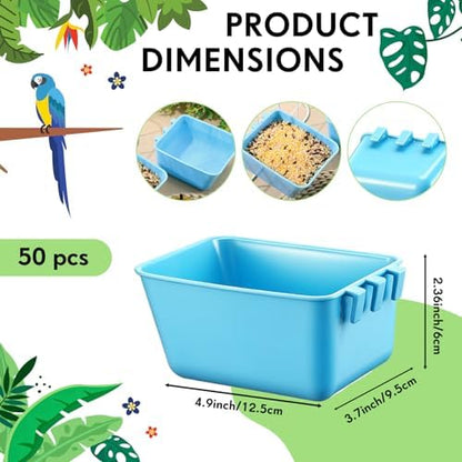 Maxdot 50 Pcs Cage Cups Chicken Feeder 16 oz Food Bowl, Sky Blue