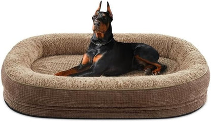 JOEJOY Orthopedic Dog Bed for Extra Large Dogs, XXL Egg-Crate Memory Foam Pet Bed with Bolster Sides, Waterproof Lining, Removable Washable Cover & Non-Slip Bottom, Brown