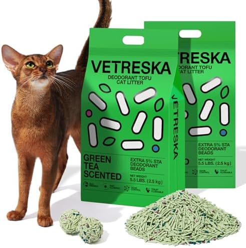 VETRESKA Tofu Cat Litter, Odor Control, Greentea 5.5lb×2bags