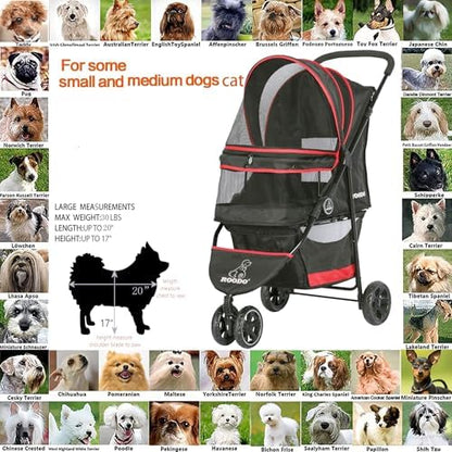 ROODO Escort 3 Wheel Dog Cat Pet Stroller for Small/Medium Dogs Cats Best Lightweight Foldable Portable Compact Jogger Travel All Terrain Pet Gear System Puppy Doggie Bunny Kitty Stroller(Black)