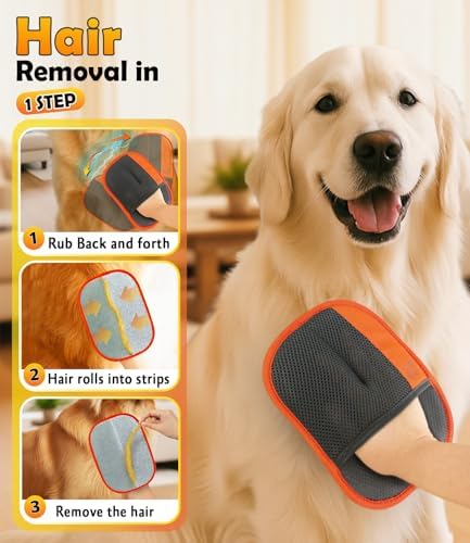Pet Hair Removal Glove for Furniture & Clothes, Reusable Electrostatic Pet Hair Remover for Couch, Carpet, Bedding & Car Seats, Dog & Cat Grooming Glove, Soft Pet Hair Removal Tool, 1 Pack