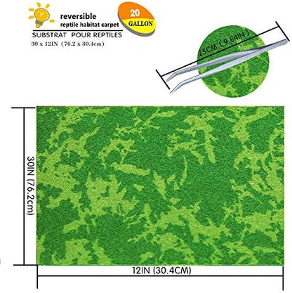 Reptile Carpet, 30 * 12in Pet Terrarium Liner,Reptiles Cage Mat/Substrate for Snakes, Chameleons, Geckos and Kitchen Use(2sheets) with Tweezers Feeding Tongs