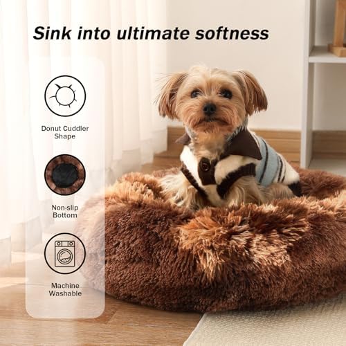NOYAL Donut Dog Bed for Small Medium Pets, Plush Calming Faux Fur