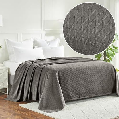 Superior Cotton Blanket, Lightweight, Breathable Bedding, California King, Grey