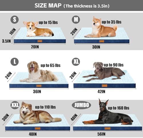 Patas Lague Orthopedic Large Dog Bed Washable Pet Crate Mat 42''X28'' Blue