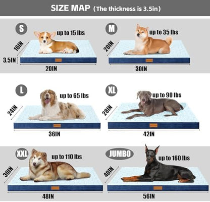 Patas Lague Orthopedic Large Dog Bed Washable Pet Crate Mat 42''X28'' Blue