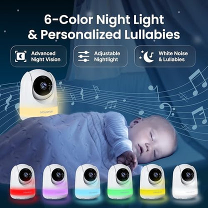 Babysense PRO Non-WiFi Full HD 5.5" Split Screen Baby Monitor with Camera and Audio, 6-Color Night Light, White Noise, Sound & Light Machine, 20-Hour Battery, Hack-Proof Secure Connection
