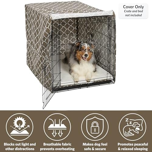 Midwest Homes for Pets Large Dog Crate Cover with Teflon Fabric Protector, Poly-Cotton Privacy Kennel Cover Fits Most 42-inch Crates, Brown Designer Print, Washable, Reduces Barking, CVR42T-BR