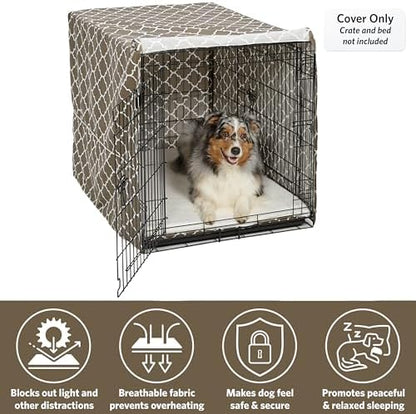 Midwest Homes for Pets Large Dog Crate Cover with Teflon Fabric Protector, Poly-Cotton Privacy Kennel Cover Fits Most 42-inch Crates, Brown Designer Print, Washable, Reduces Barking, CVR42T-BR