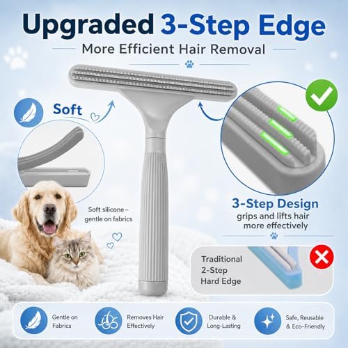 2 Pack Reusable Pet Hair Remover and Fabric Lint Scraper Set, Gray