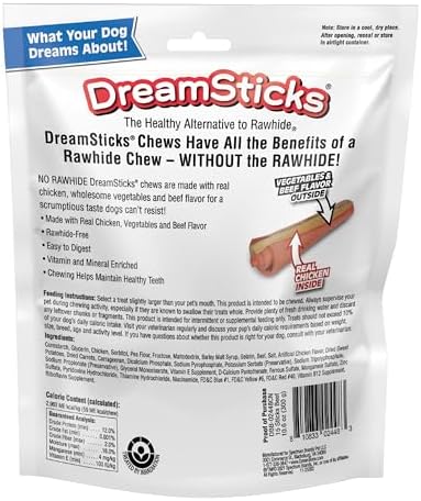 DreamBone DreamSticks,Rawhide Free Dog Chew Sticks Made with Real Beef and Vegetables,15 Sticks,(Pack of 2)