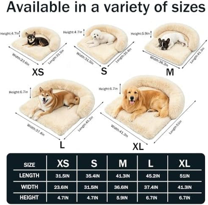 Calming Dog Bed for Couch, Thickened Plush Dog Mat with Raised Bolster